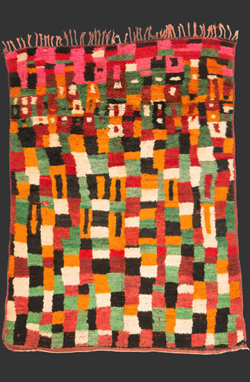 TM 2303, pile rug from the region around the city of Boujad with a typical checkerboard design in vibrant colours, Morocco, 1960s, 240 x 180 cm / 8' x 6', high resolution image + price on request